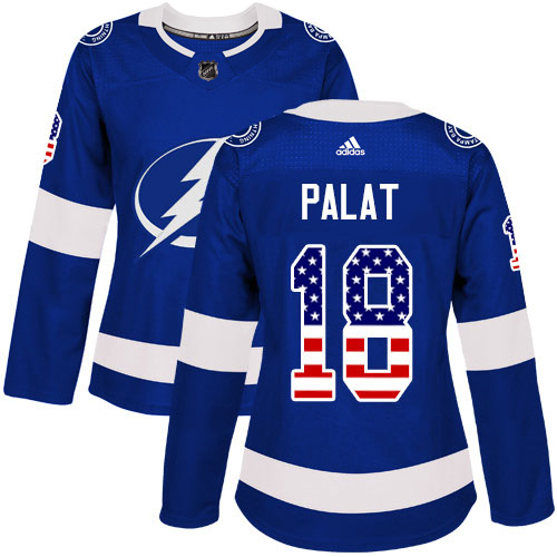Adidas Tampa Bay Lightning #18 Ondrej Palat Blue Home Authentic USA Flag Women Stitched NHL Jersey->women nhl jersey->Women Jersey